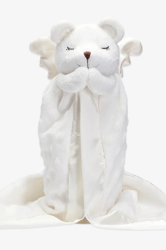 MINKY DOT PRAYER BEAR BABY SECURITY BLANKET