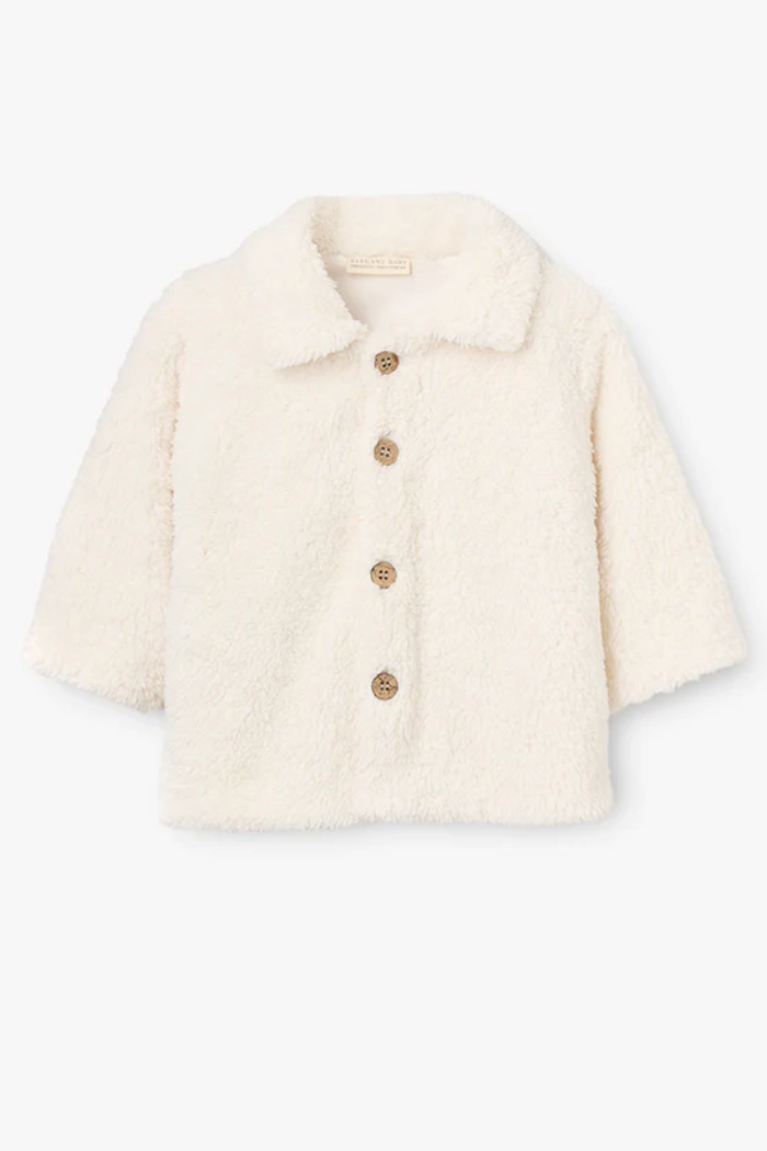 Whisper White Sherpa Teddy Coat | 9–12M | Elegant Baby