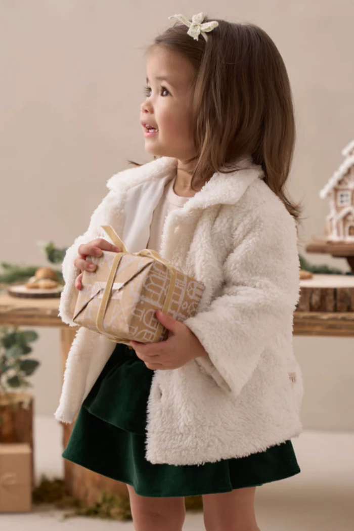 Whisper White Sherpa Teddy Coat | 9–12M | Elegant Baby