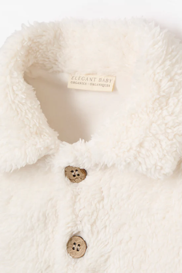 Whisper White Sherpa Teddy Coat | 9–12M | Elegant Baby