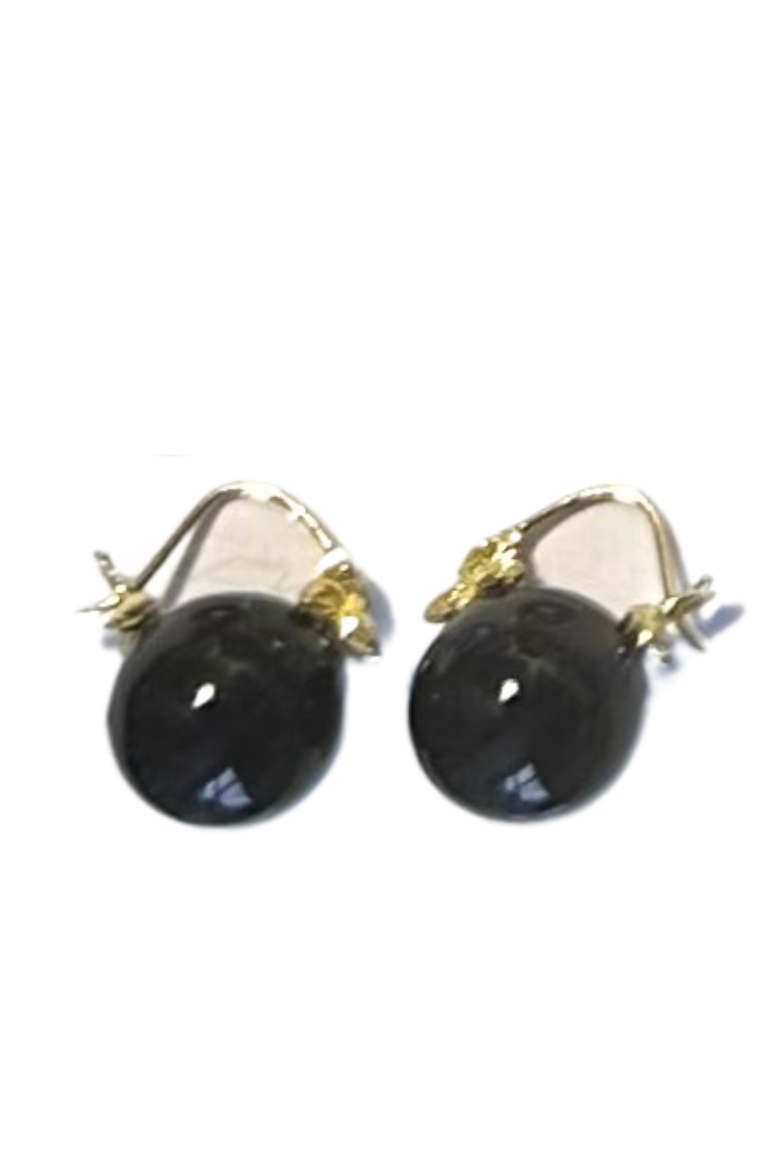 Gabrielle Sanchez 12mm Round Smooth dark chocolate Moonstone 18k Flyer Earrings