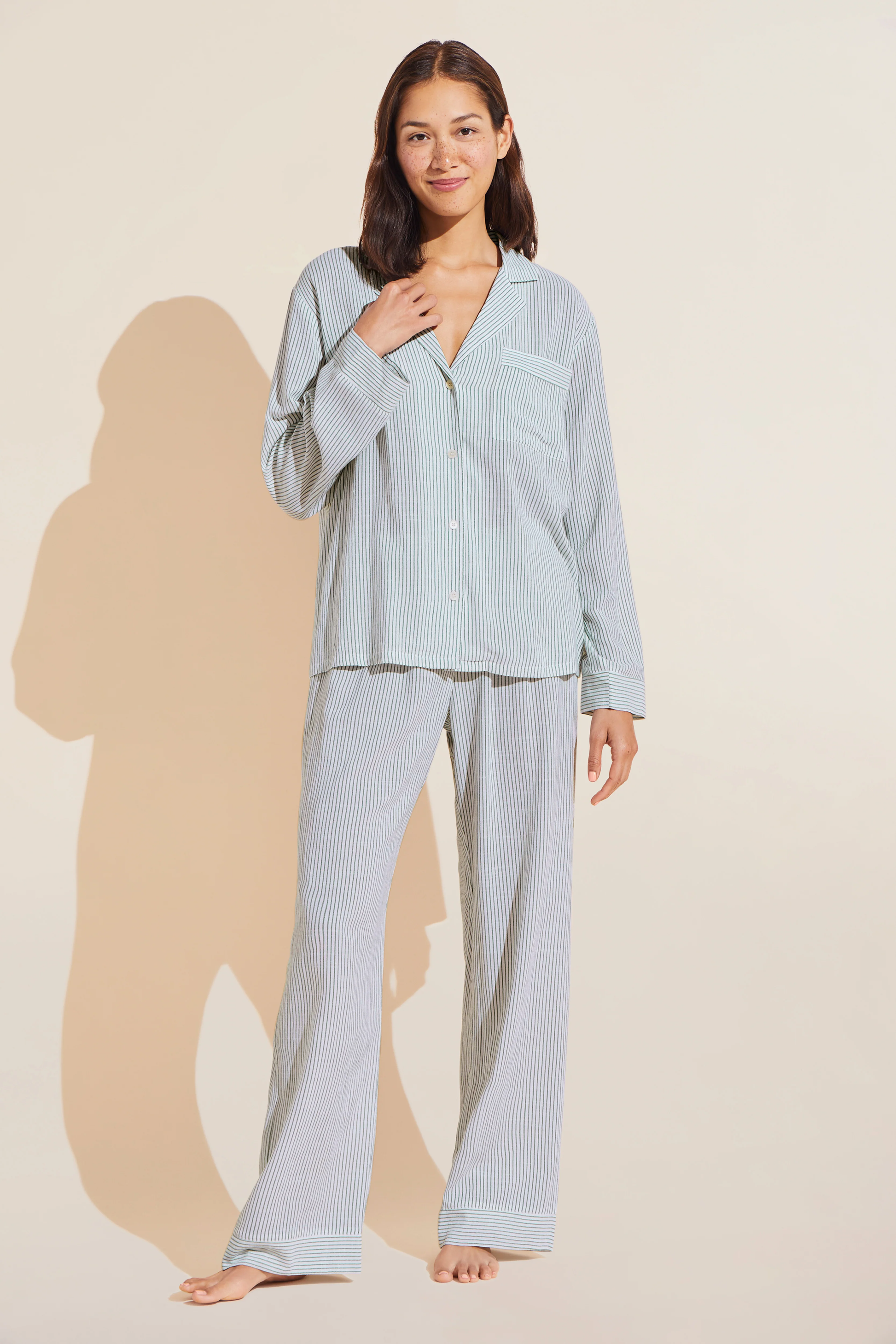 Eberjey Nautico Long PJ Set — Classic Stripe Slate Blue / Ivory back
