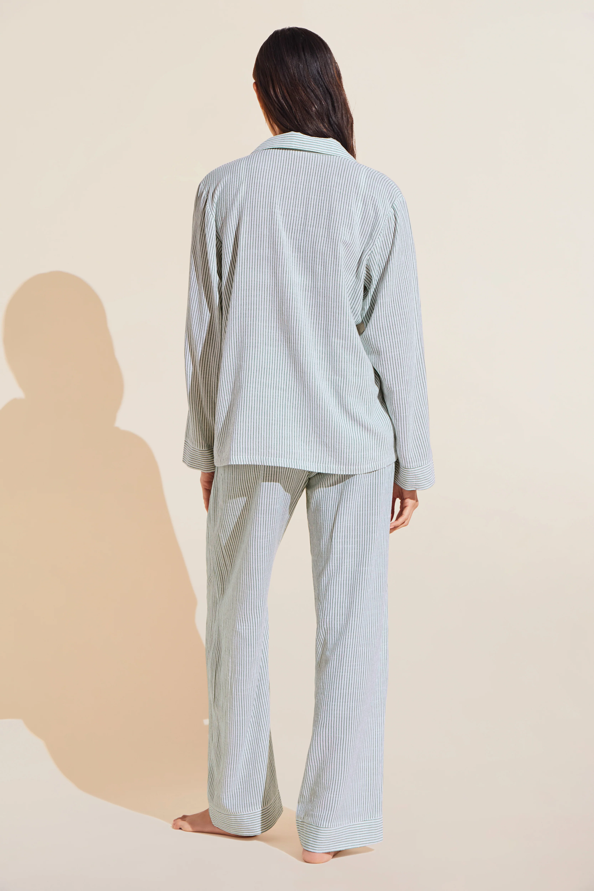 Eberjey Nautico Long PJ Set — Classic Stripe Slate Blue / Ivory alt