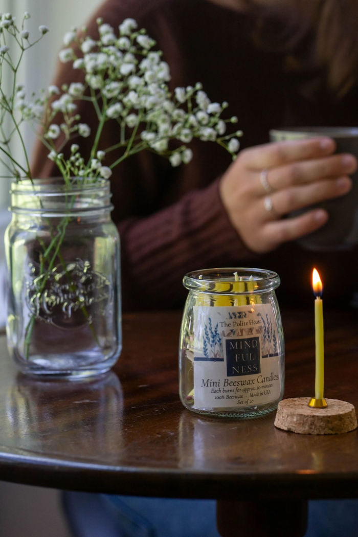 The Polite House / Mini Beeswax Candles: Mindfulness 20-Minute Candles - Jar