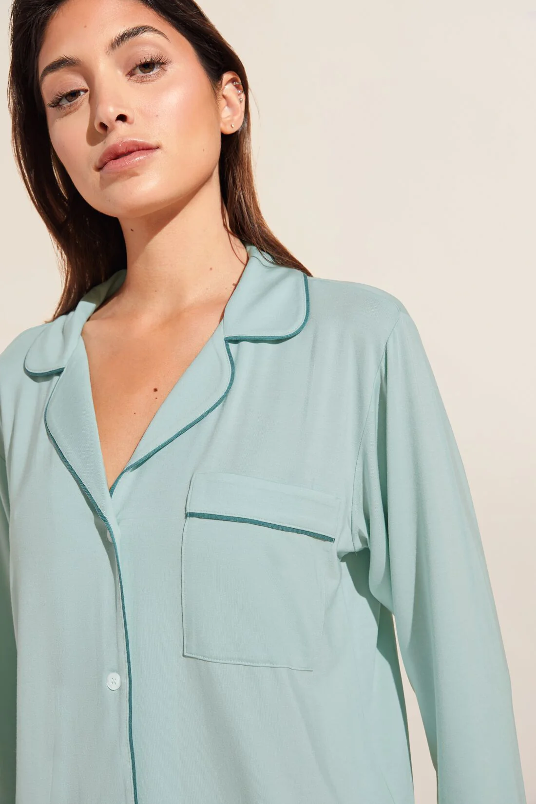 Eberjey Gisele Long PJ Set — Surf Spray/Agave