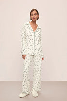 Eberjey Gisele Long PJ Set — Alpine Skier Ivory/Forest Green
