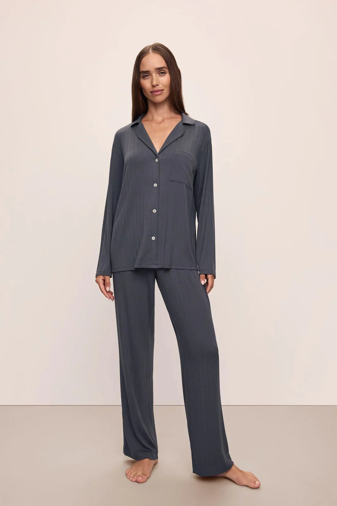 Eberjey Gisele TENCEL Modal Rib Long PJ Set — Graphite