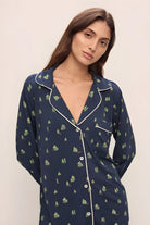 Eberjey Gisele Long PJ Set — Woodland Pine Navy/Ivory