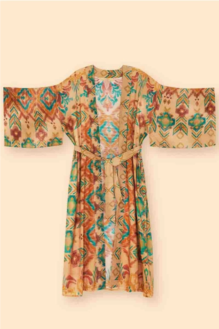 Warm Cream Ikat Kimono Gown