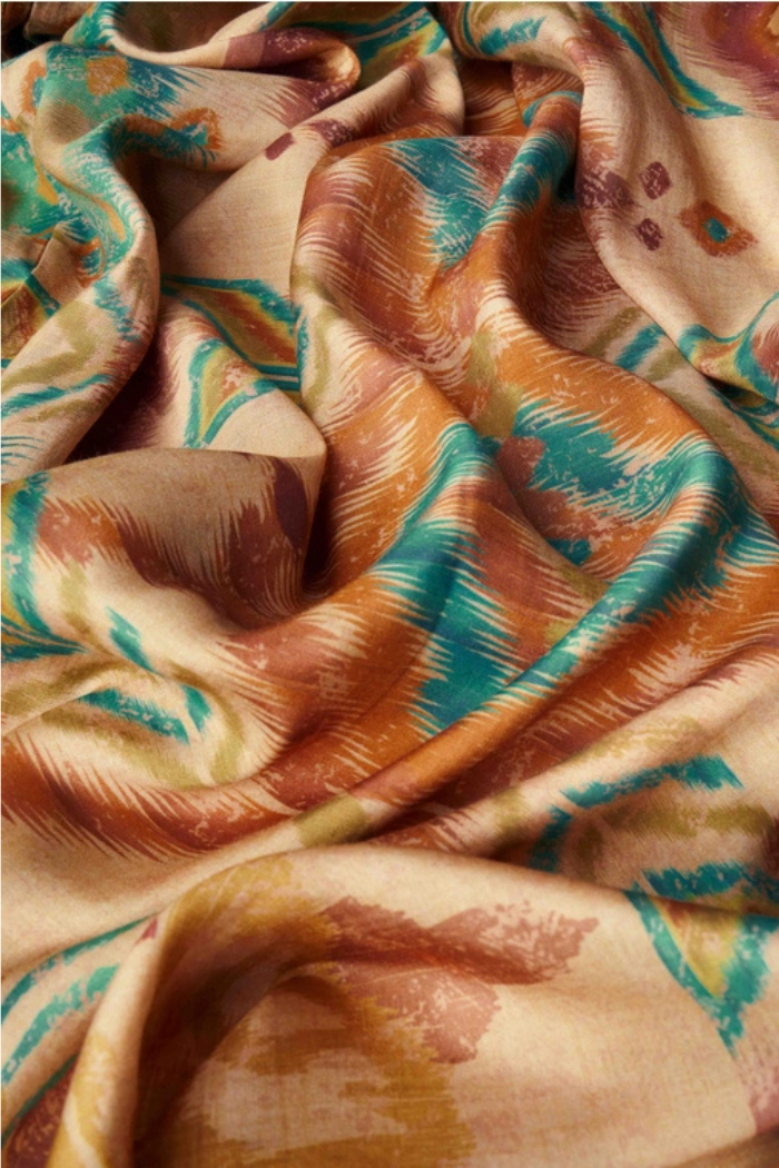 Warm Cream Ikat Kimono Gown