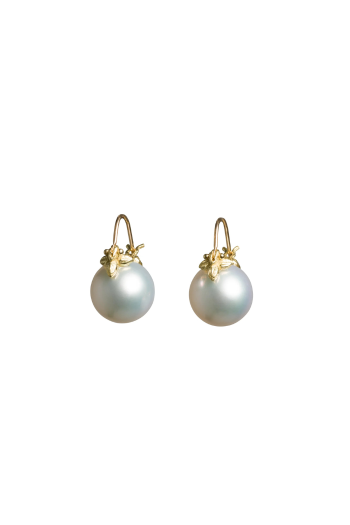 Gabrielle Sanchez White round 11mm South Sea Pearl Flyer Earring