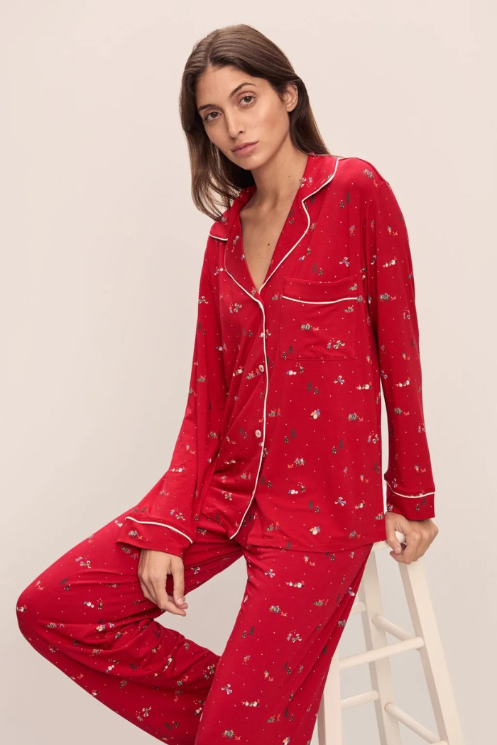 Eberjey Gisele Long PJ Set — Winter Wonderland Haute Red/Ivory (Oprah's Favorite Things)