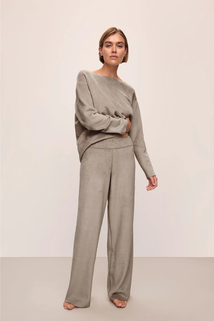 Reversible Plush Raw Edge Pullover & High Waist Pant Set | Eberjey