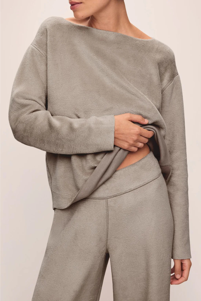 Reversible Plush Raw Edge Pullover & High Waist Pant Set | Eberjey