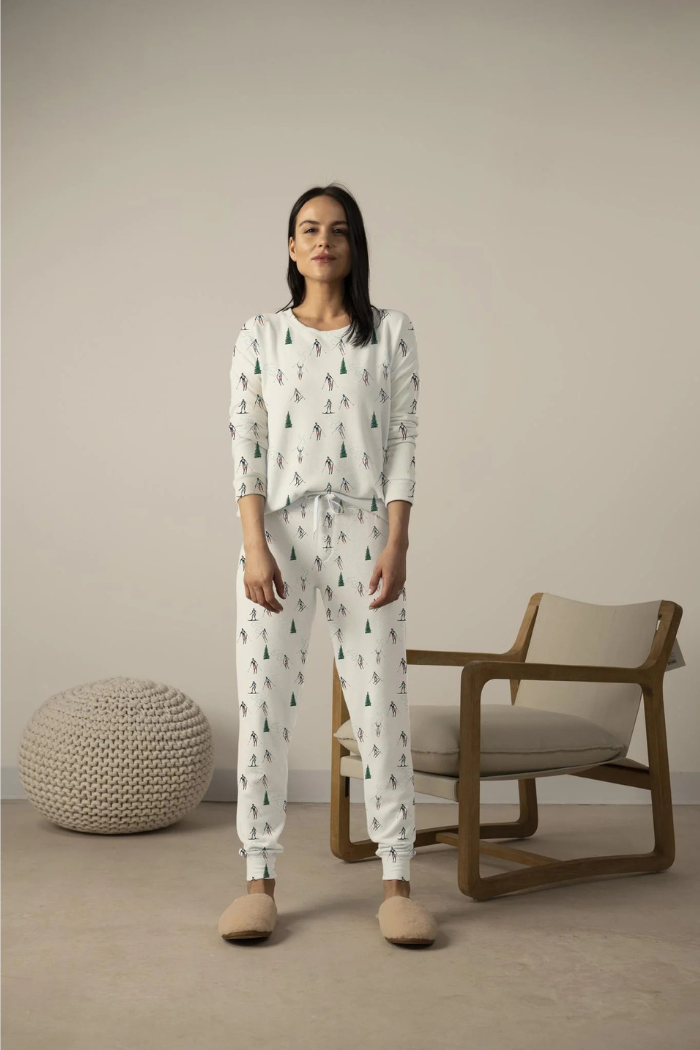 Long Pajama Set — Skiing White