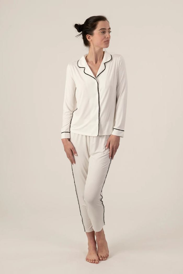Long Pajama Set — Jolene White Ruffle