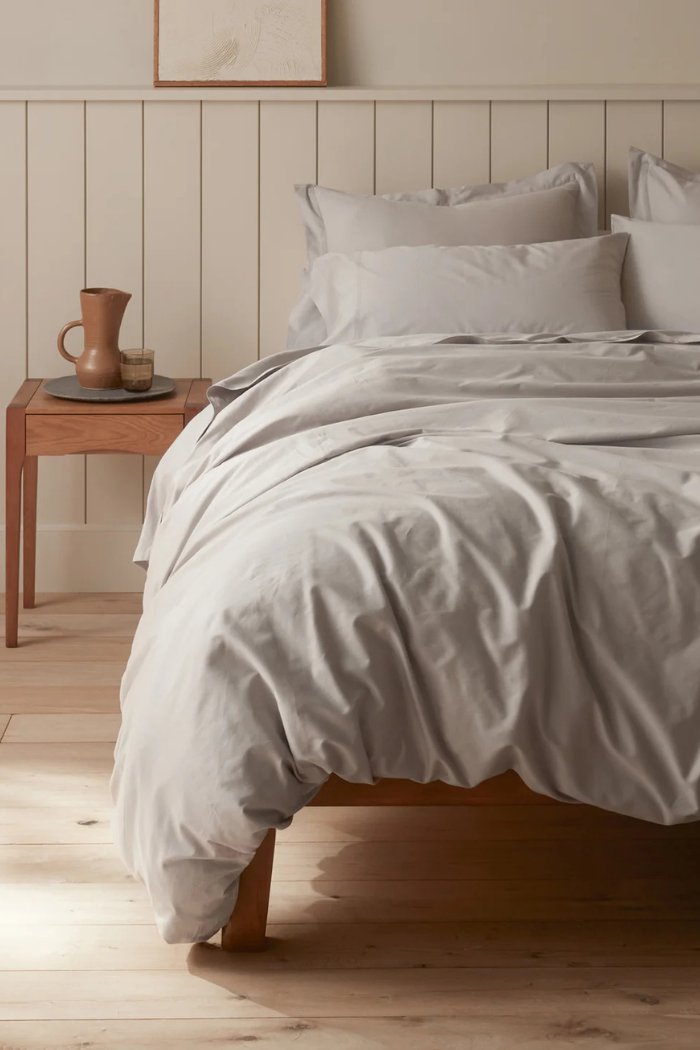 Organic Relaxed Sateen Duvet Cover — Pale Gray Full/Queen