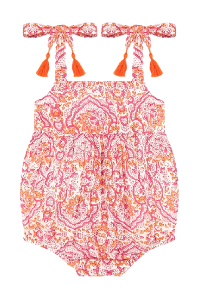 Zoe Shoulder-Tie Baby Romper — Sai Block Print