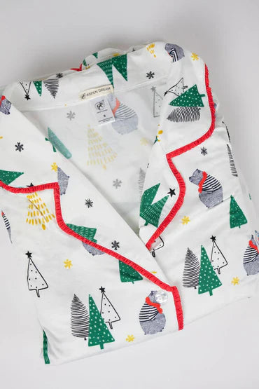 Long Pajama Set — Holiday Red Trim