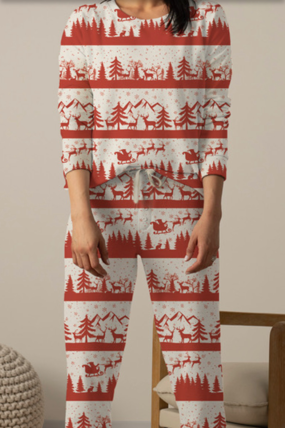 Long Pajama Set — Santa Sleigh