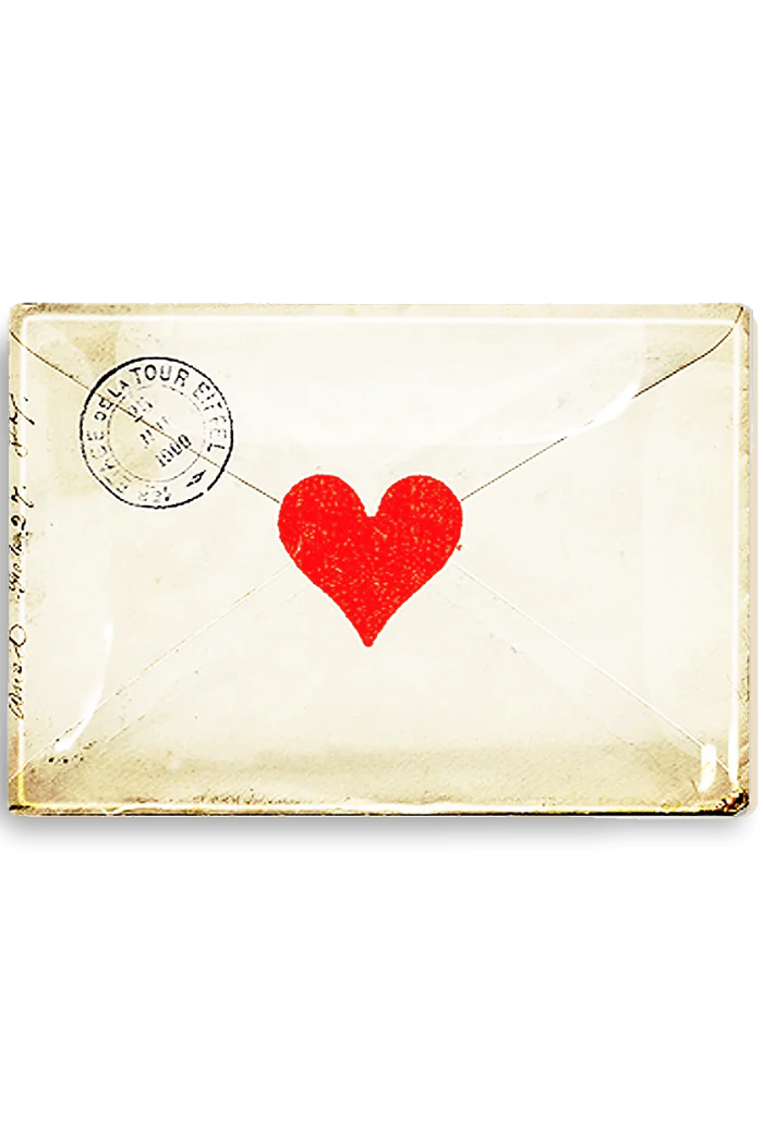 French Envelope With Heart Decoupage Glass Tray