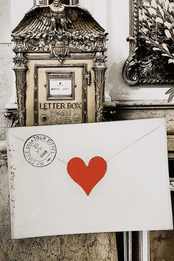 French Envelope With Heart Decoupage Glass Tray