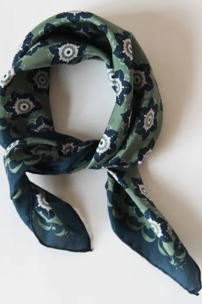 Daisy Khaki Mini Silk Scarf | Les Belles Vagabondes