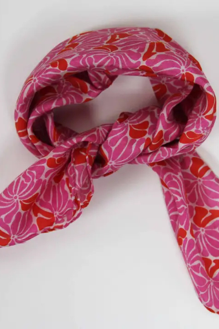 Plumeria Fuchsia Mini Silk Scarf | Les Belles Vagabondes