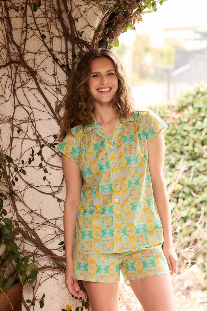 Selene Voile Short Set / Green Moroccan Print