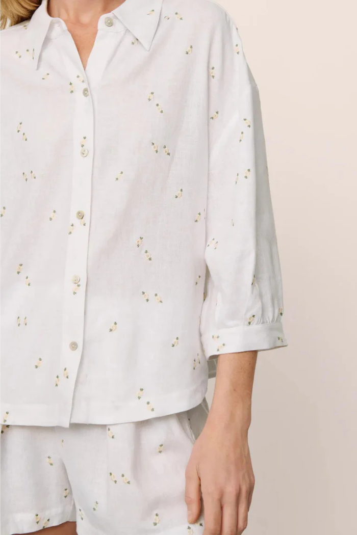 Eberjey Linen Blend Relaxed Short Summer Daisy White Peach Dust - detail