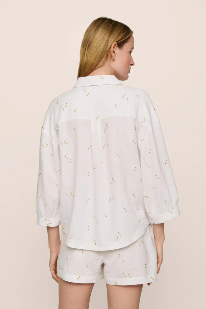 Eberjey Linen Blend Relaxed Short Summer Daisy White Peach Dust - back