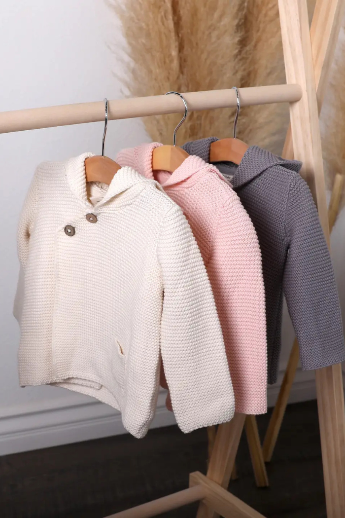Milan Pastel Hooded Sweater Knit Baby Jacket (Organic Cotton