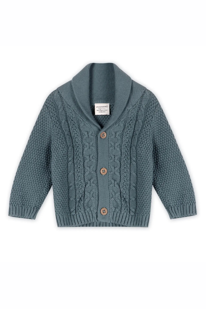 Shawl Collar Cable Knit Baby Cardigan Sweater / Pant Set (Organic)