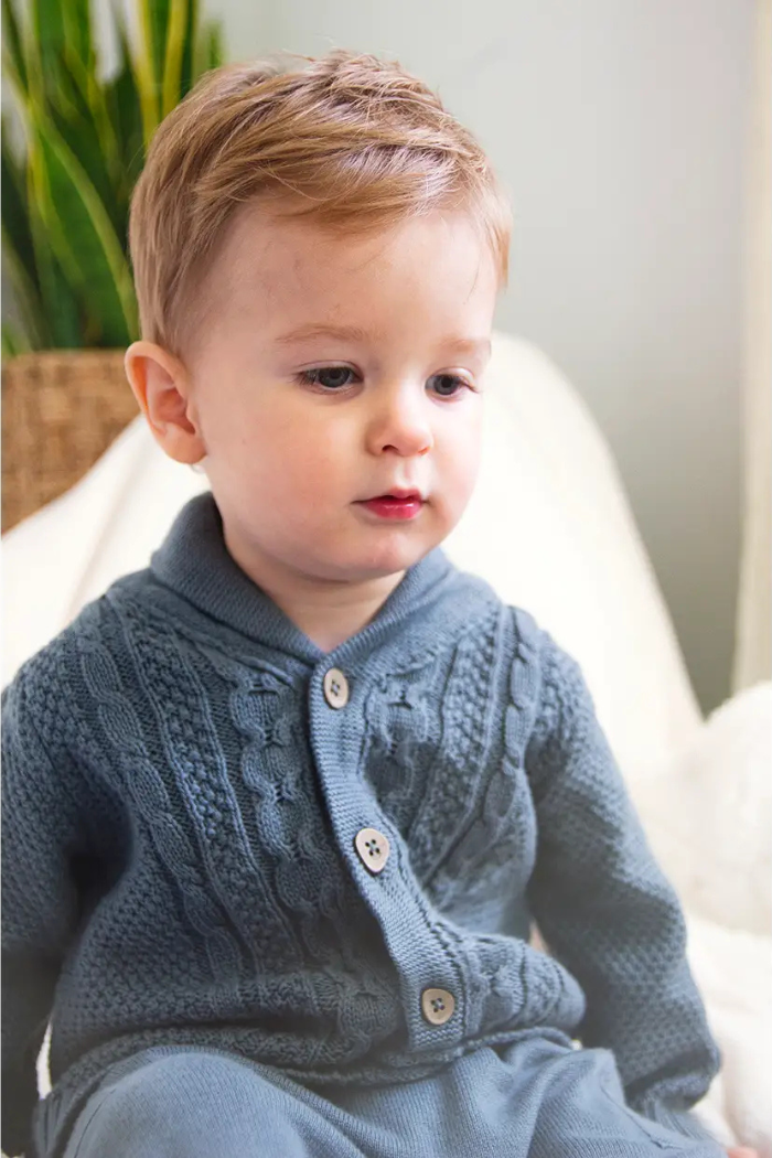 Shawl Collar Cable Knit Baby Cardigan Sweater / Pant Set (Organic)