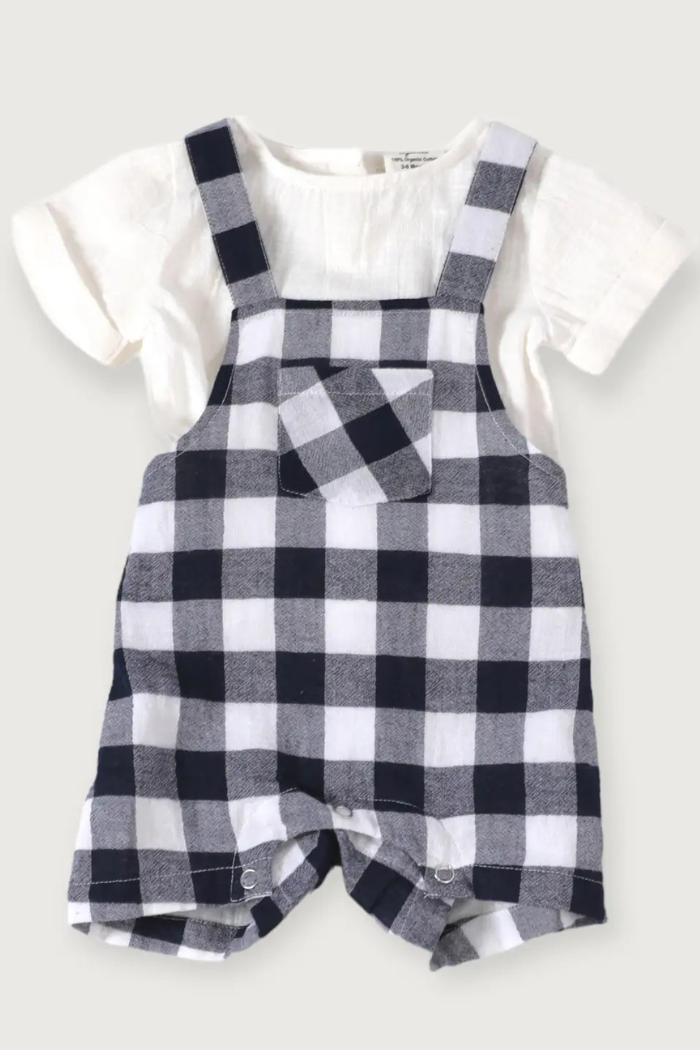 Raphael Checker Gingham Romper & Shirt Set (Organic Cotton) | Viverano Organics