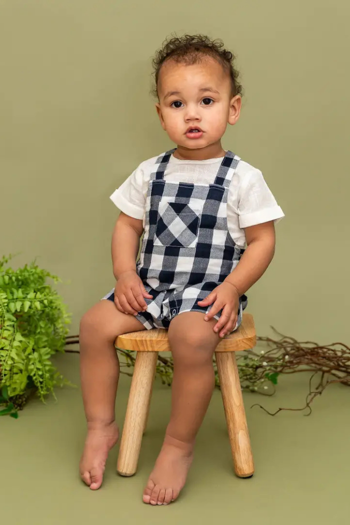 Raphael Checker Gingham Romper & Shirt Set (Organic Cotton) | Viverano Organics