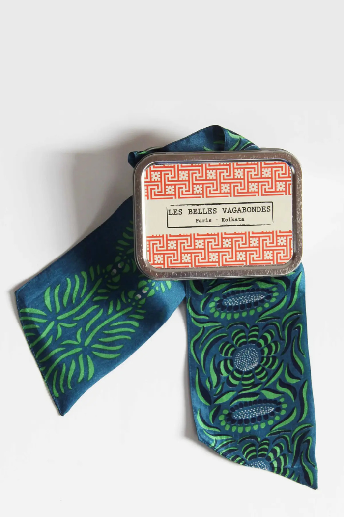 100% Silk Camelia Marine Navy Headband