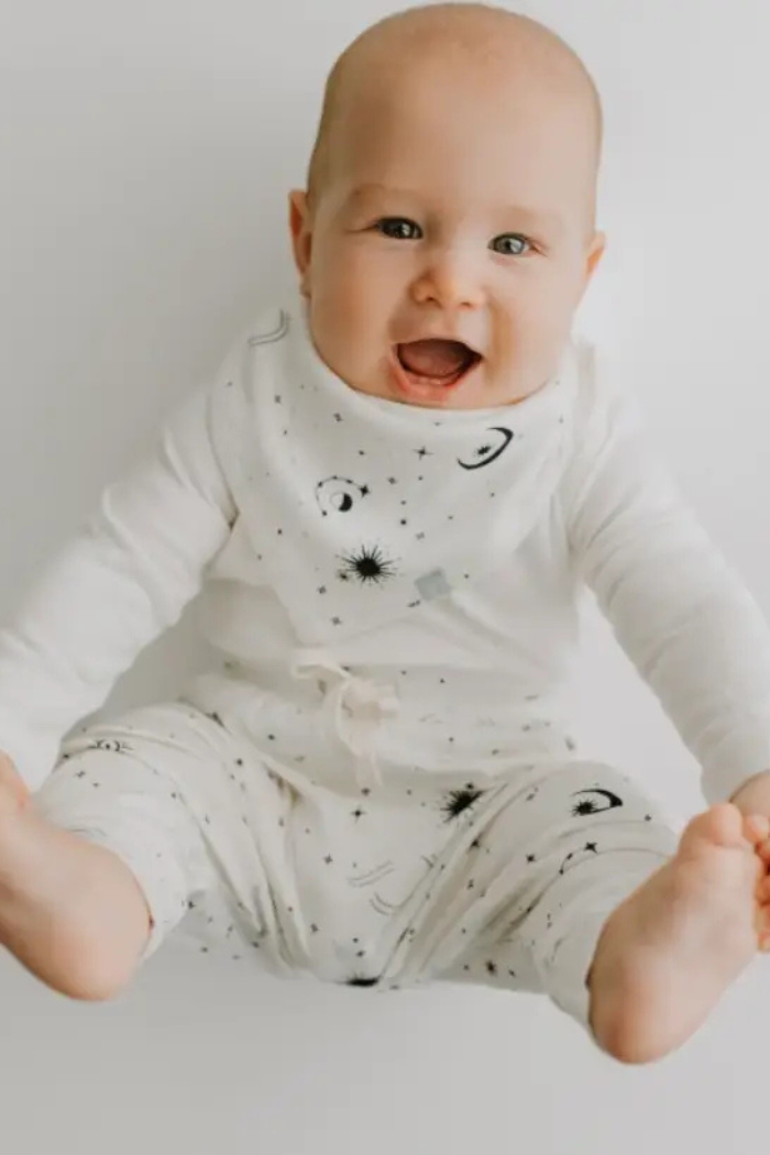 Organic Cotton Cuffed Baby Pants in Celestial Stars | Finn + Emma