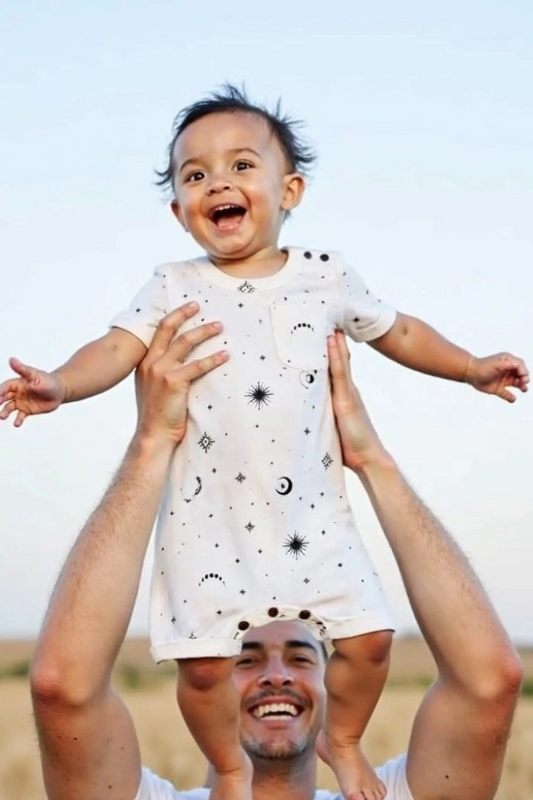 Baby Kid Organic Short Sleeve Romper | Celestial Stars