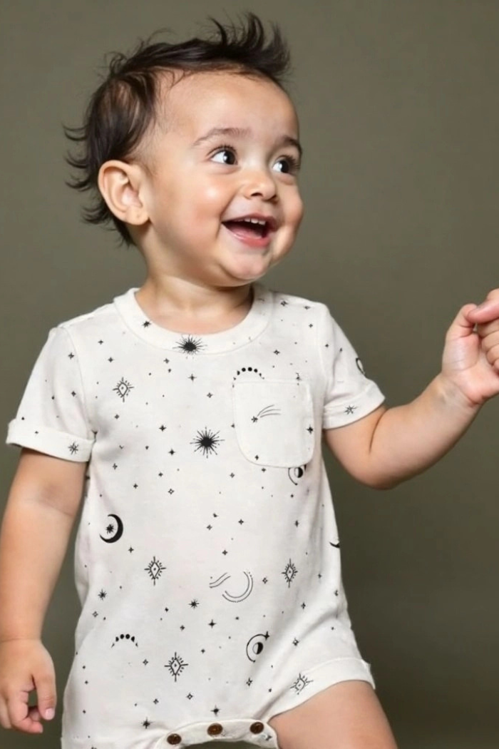 Baby Kid Organic Short Sleeve Romper | Celestial Stars