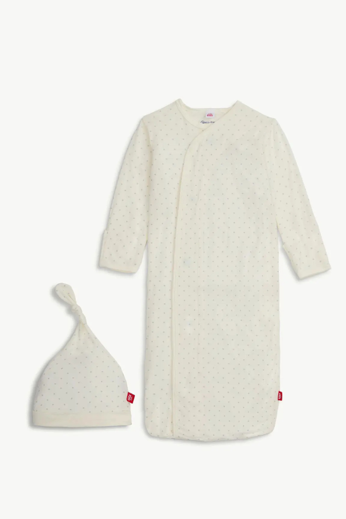 Pin Dot Cream Gown + Hat Set