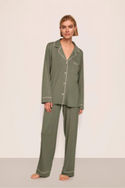 Eberjey Gisele TENCEL Modal Long PJ Set Smokey Olive Ivory - front