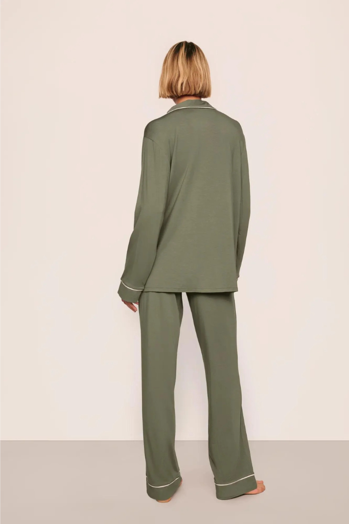 Eberjey Gisele TENCEL Modal Long PJ Set Smokey Olive Ivory - back