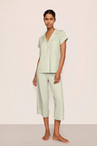 Eberjey Gisele Short Sleeve Cropped PJ Set Mint Cream Ivory - front