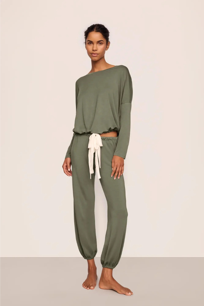 Eberjey Gisele TENCEL Modal Slouchy PJ Set — Smokey Olive/Ivory