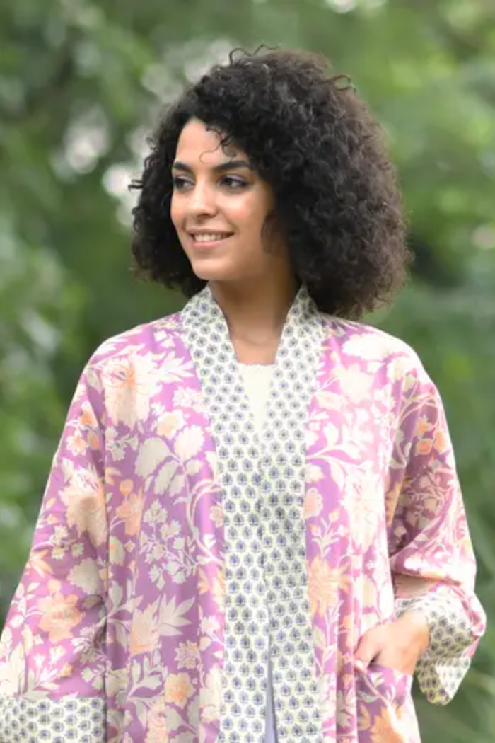 Cereus Floral Violet Kimono 100% Cotton