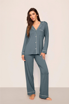 Eberjey Gisele Long PJ Set — Stone Blue/Ivory