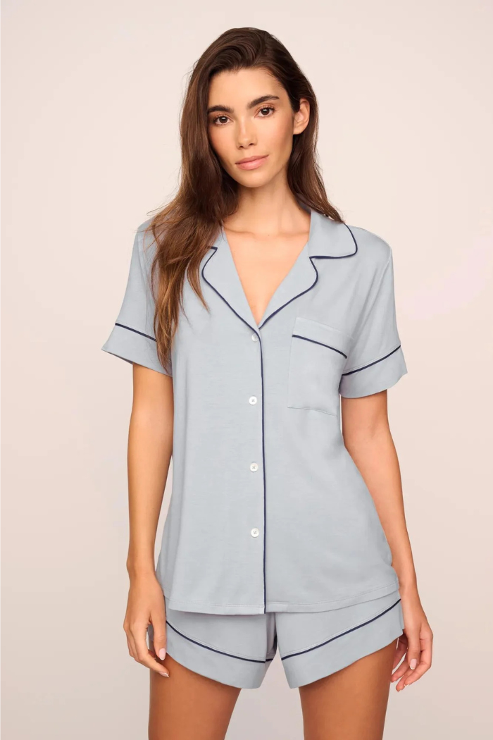 Eberjey Gisele Relaxed Short PJ Set — Blue Gray Dawn/Navy