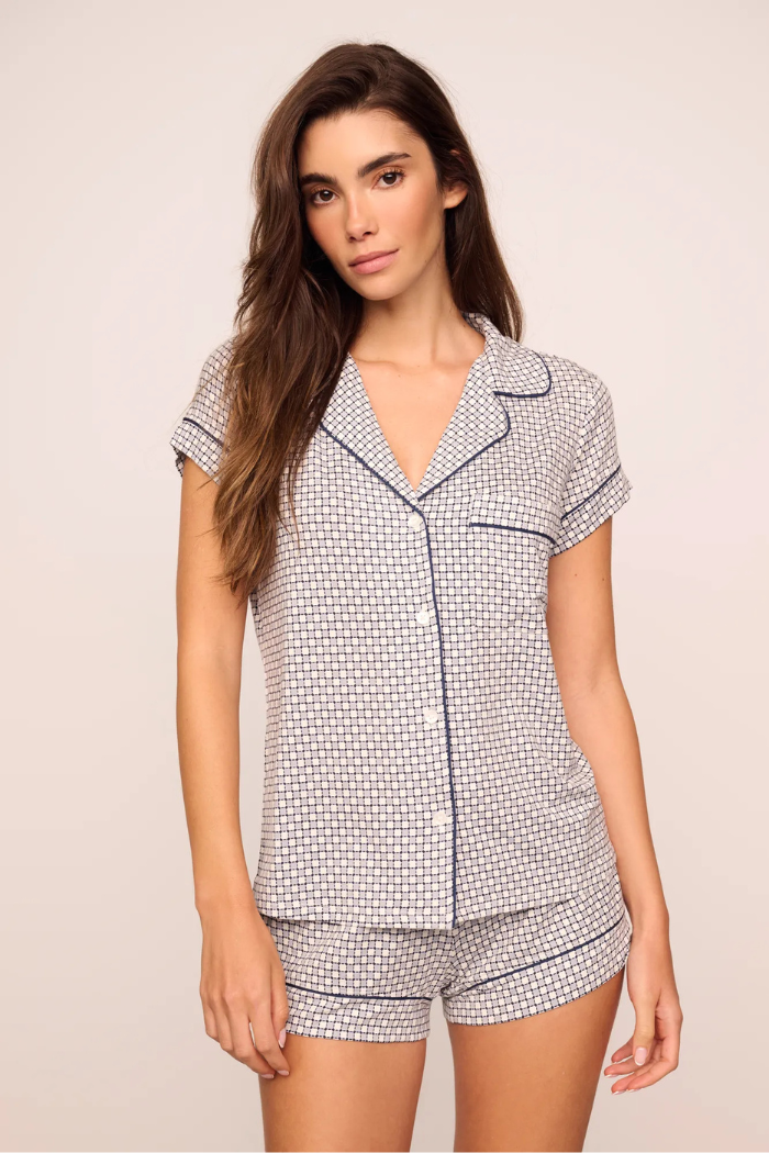 Eberjey Gisele Printed Shortie Set Geo Sphere Gray Dawn Navy - front