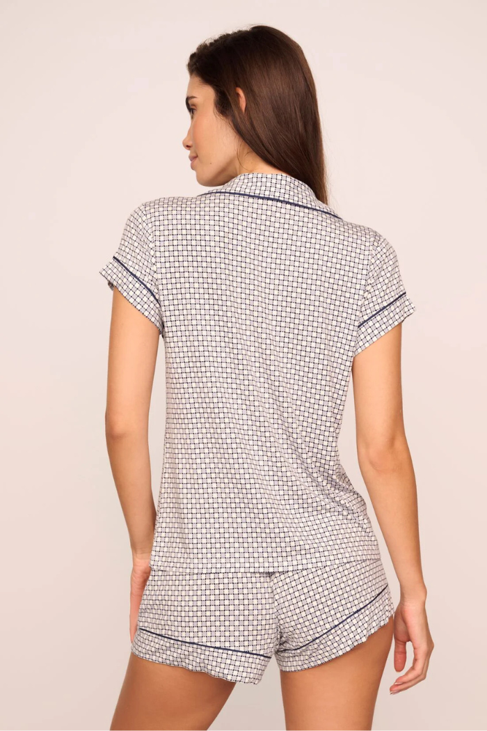 Eberjey Gisele Printed Shortie Set Geo Sphere Gray Dawn Navy - detail